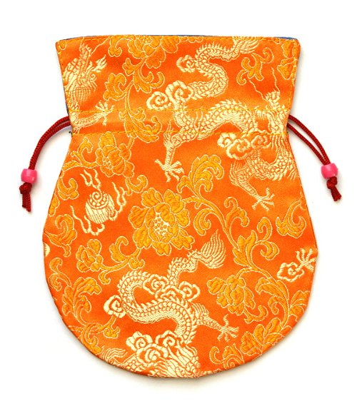 Мешочек для четок (оранжевый с драконами), 13 x 16 см