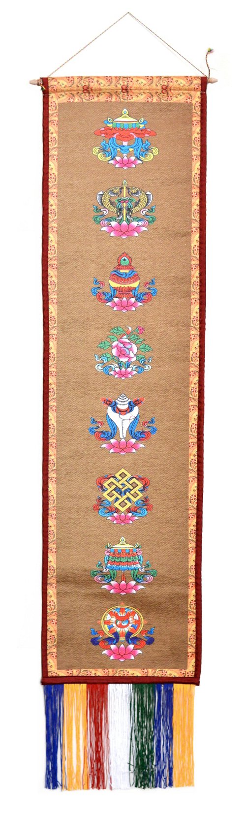 Настенное украшение с Восемью Драгоценными Символами светло-коричневый, 31 x 119 см