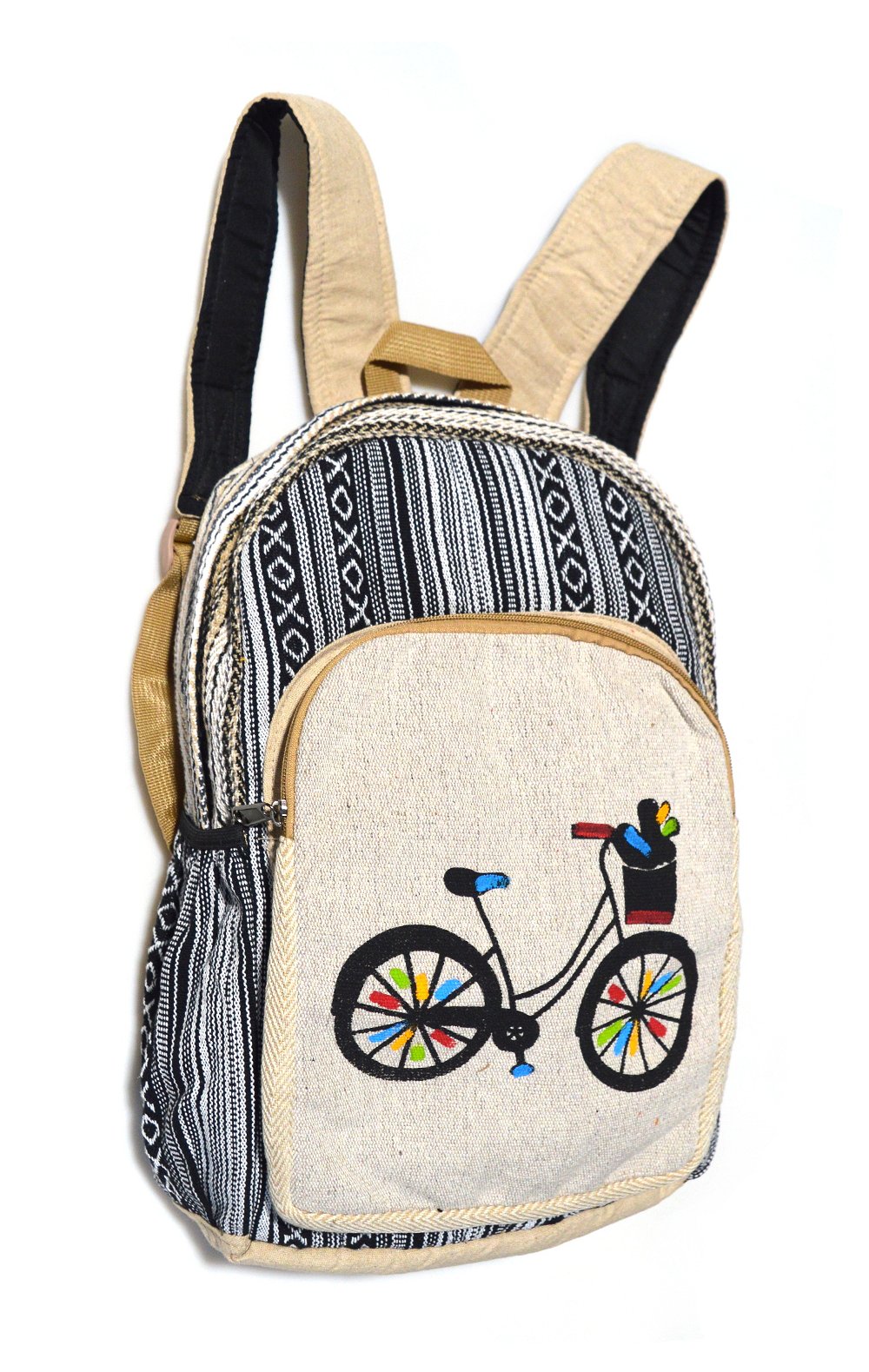 Рюкзак с велосипедом, черно-белые полосы с крестиками-ноликами, 34 x 44 см