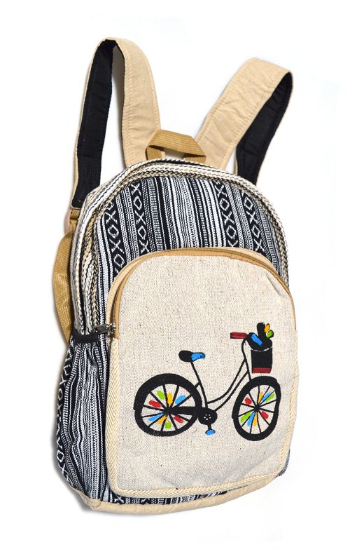 Рюкзак с велосипедом, черно-белые полосы с крестиками-ноликами