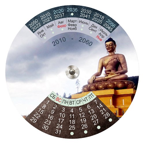 Календарь вращающийся пластиковый "Будда" на 2010-2060 гг, 14,4 см