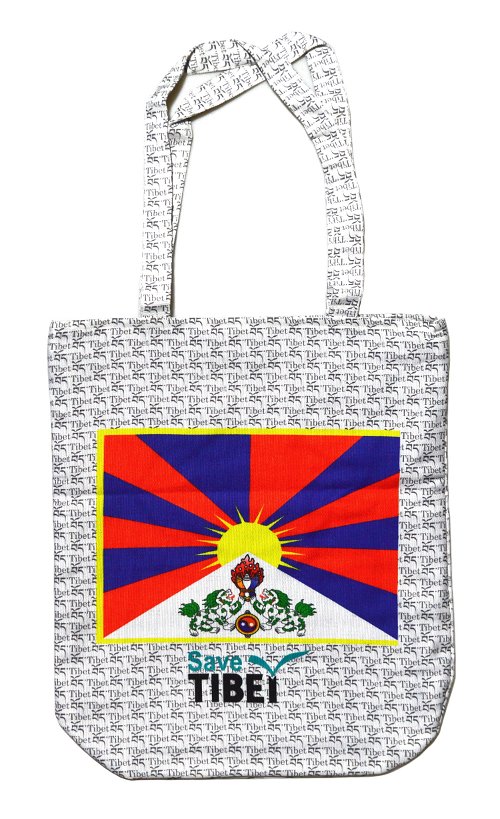 Сумка белая с символом Тибета и надписью Save Tibet, 41 х 35 см