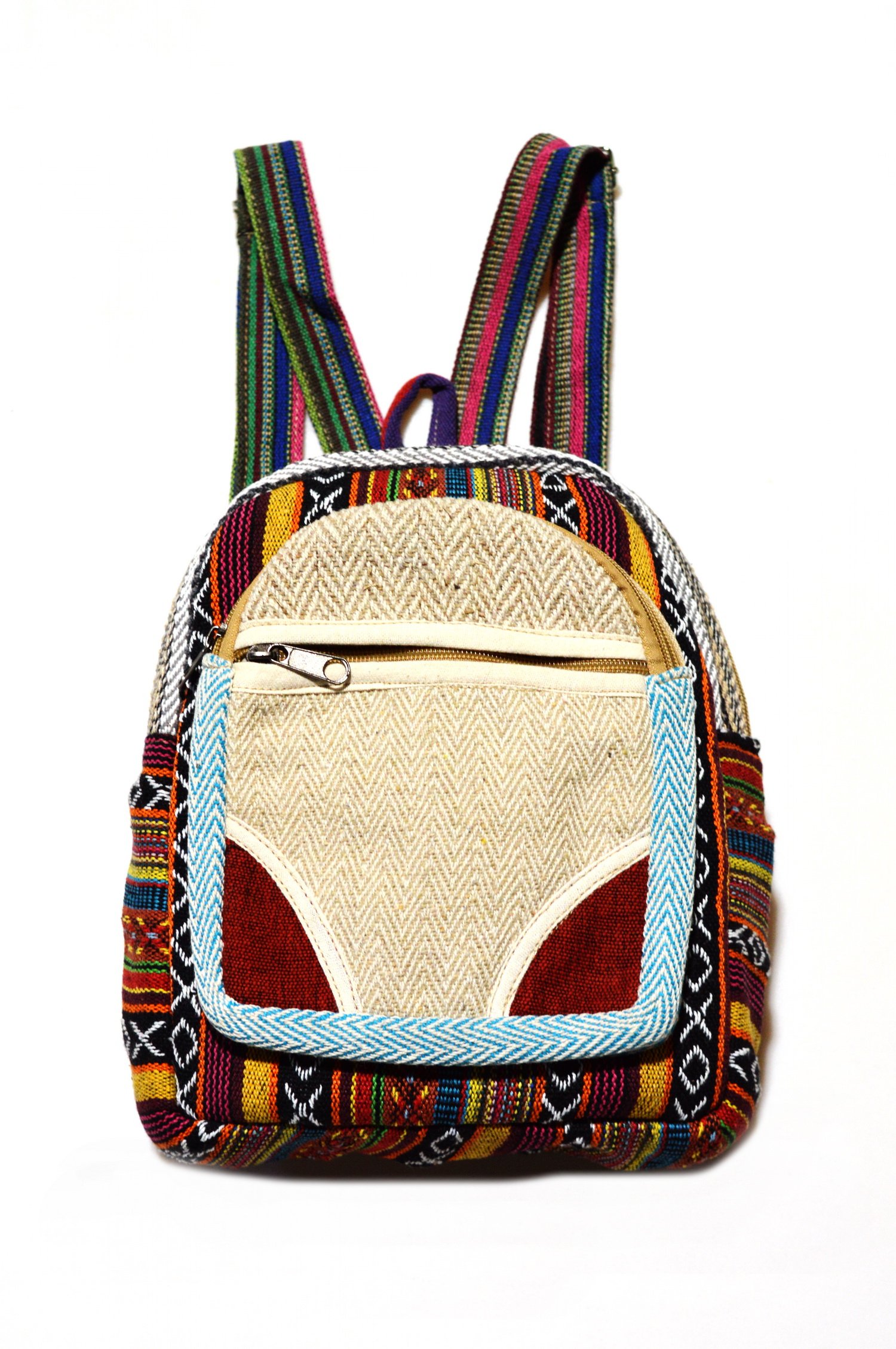 Рюкзак коричнево-бежевый, полосы с крестиками-ноликами, 30 x 25 см. 