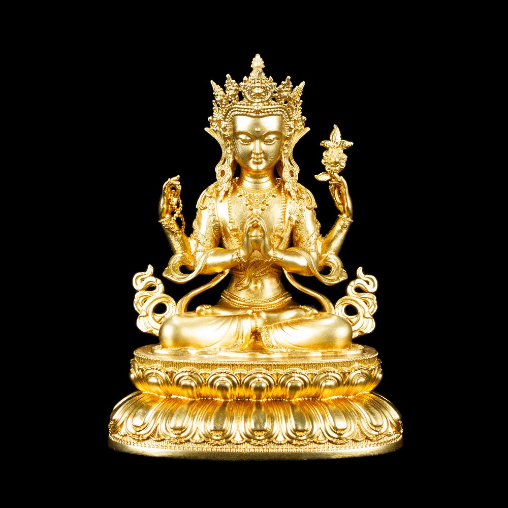 Статуэтка Авалокитешвары (Ченрезига), 10 см, золотистая, Авалокитешвара