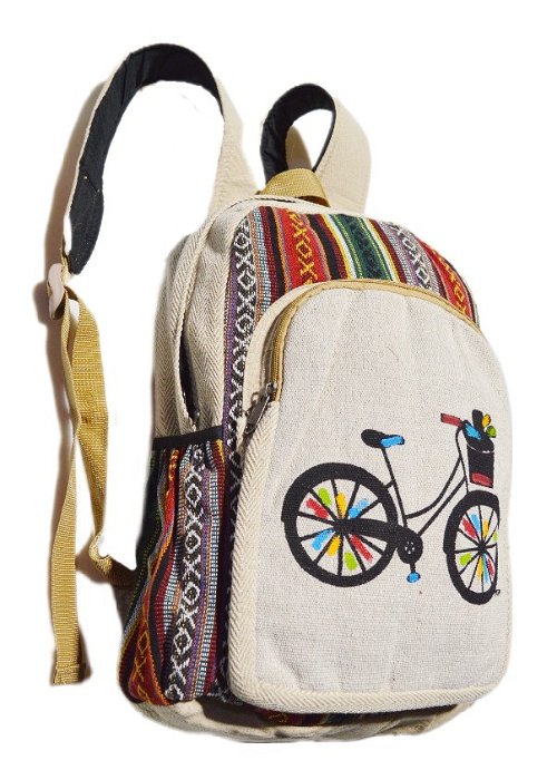 Рюкзак с велосипедом, бежевый с разноцветными полосами, 34 x 44 см