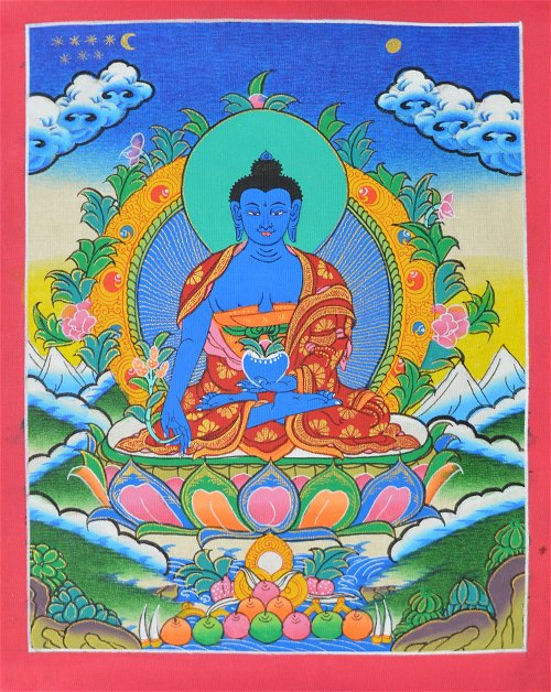 Тханка рисованная Будда Медицины, 28 х 22,5 см