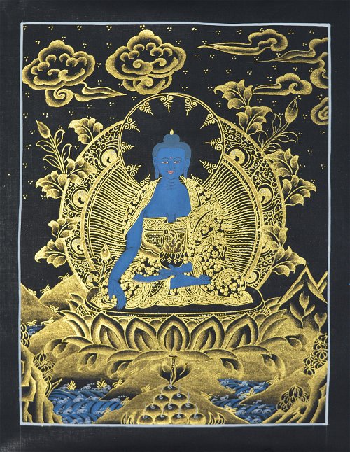 Тханка рисованная Будда Медицины, 34 х 27 см