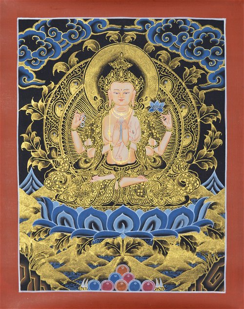 Тханка рисованная Авалокитешвара, 34,5 х 27 см