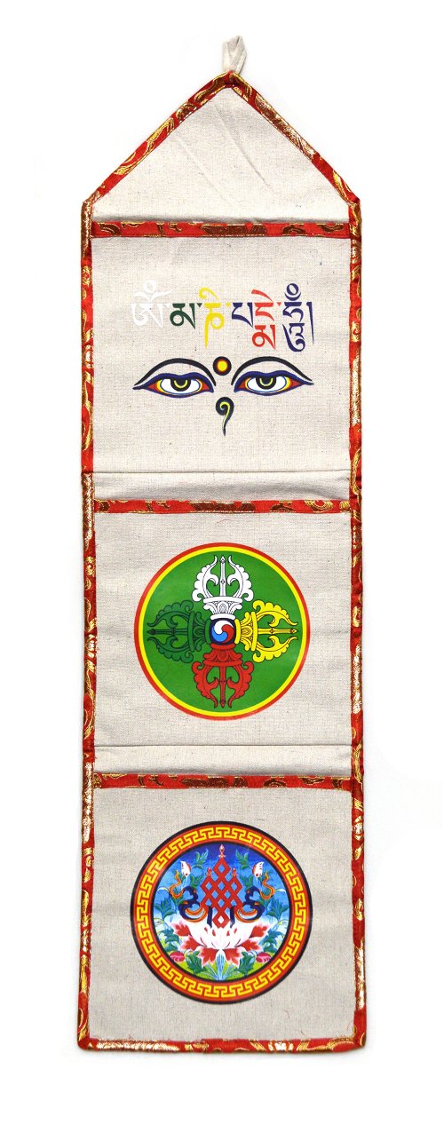 Настенное украшение с карманами с Глазами Будды и разноцветной Четырёхконечной Ваджрой, 23,5 x 81 см