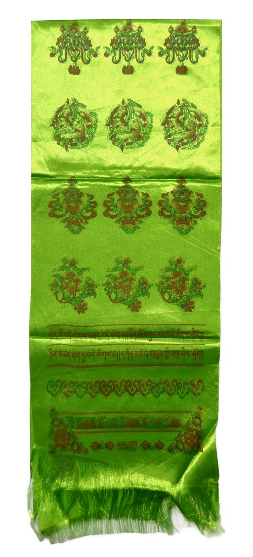 Хадак зеленый с Восемью Драгоценными Символами (26 x 130 см)