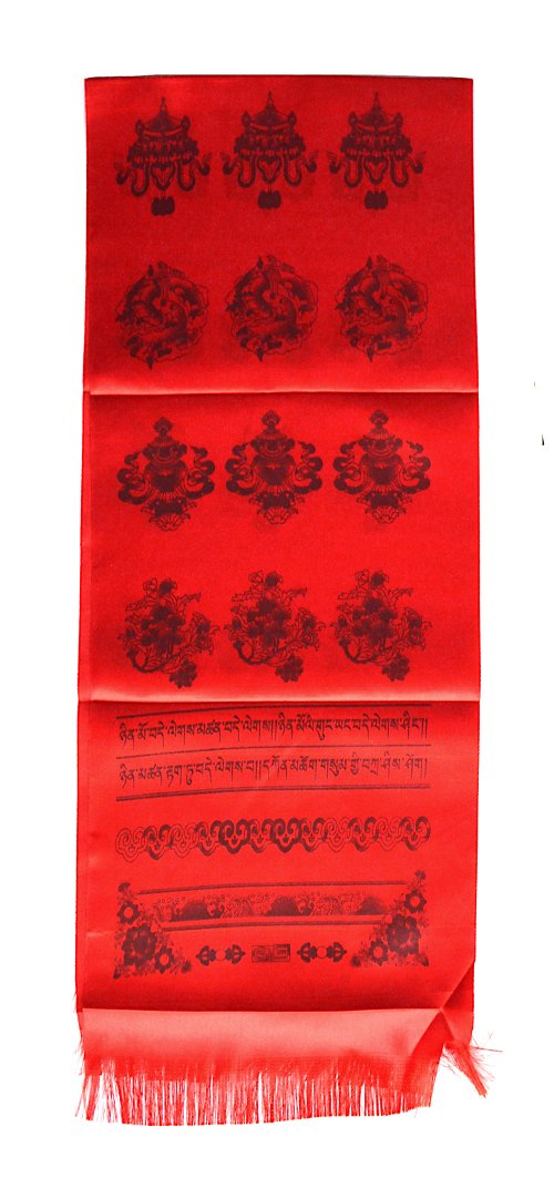 Хадак красный с Восемью Драгоценными Символами (26 x 130 см)