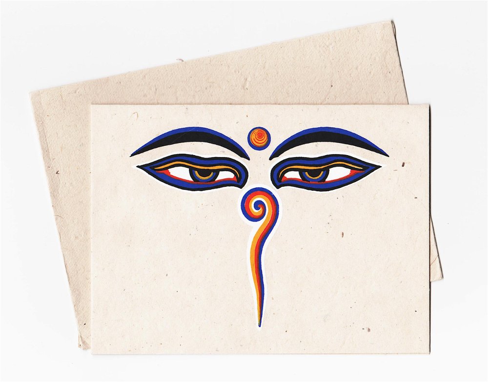 Открытка с конвертом "Глаза Будды №2", 11 х 15 см, бумага локта, Непал, 11 х 15 см, Глаза Будды №2