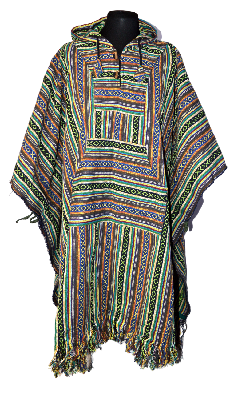 Купить Пончо, 100 x 120 см, с зелеными коричневыми и синими полосами в интернет-магазине Ариаварта