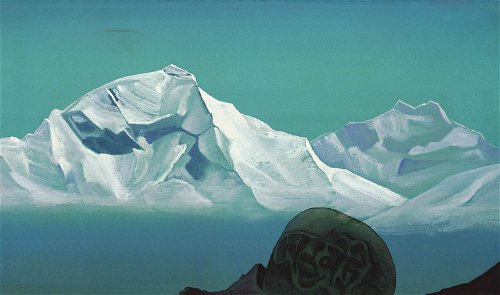 Постер "Путь на Кайлас", серия "Святые горы", 1933, Н.К. Рерих, репродукция (24,5 х 41 см), печать на шелке
