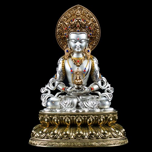Статуэтка Будды Амиюса (Цепаме), посеребреная — 15.5 см