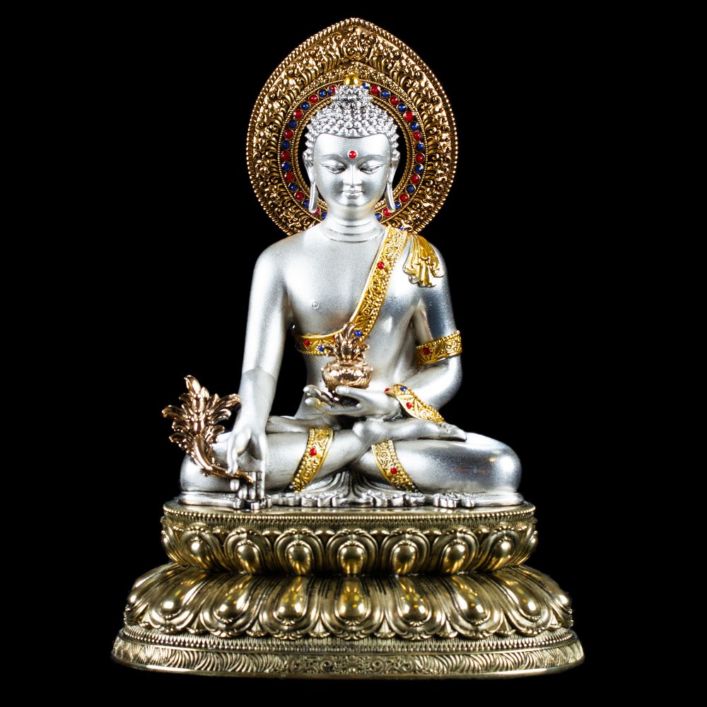 Статуэтка Будды Медицины (Менла), посеребреная — 15.5 см, Будда Медицины 1