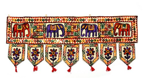 Ламбрекен с красными и фиолетовыми слониками, 89 х 34 см