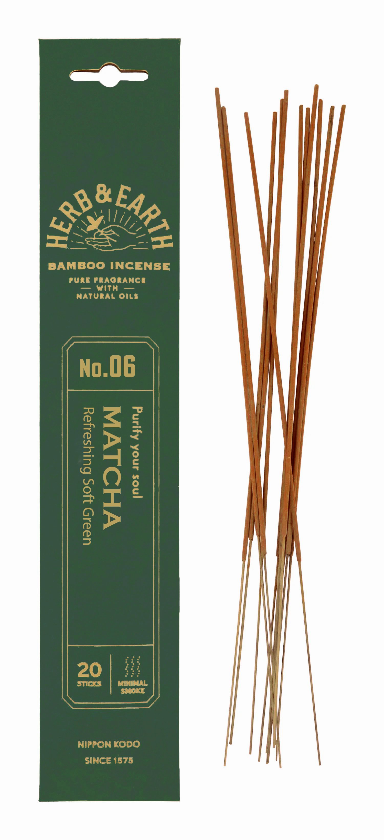 Благовоние на бамбуковой основе HERB & EARTH Матча, 20 палочек по 18 см. 