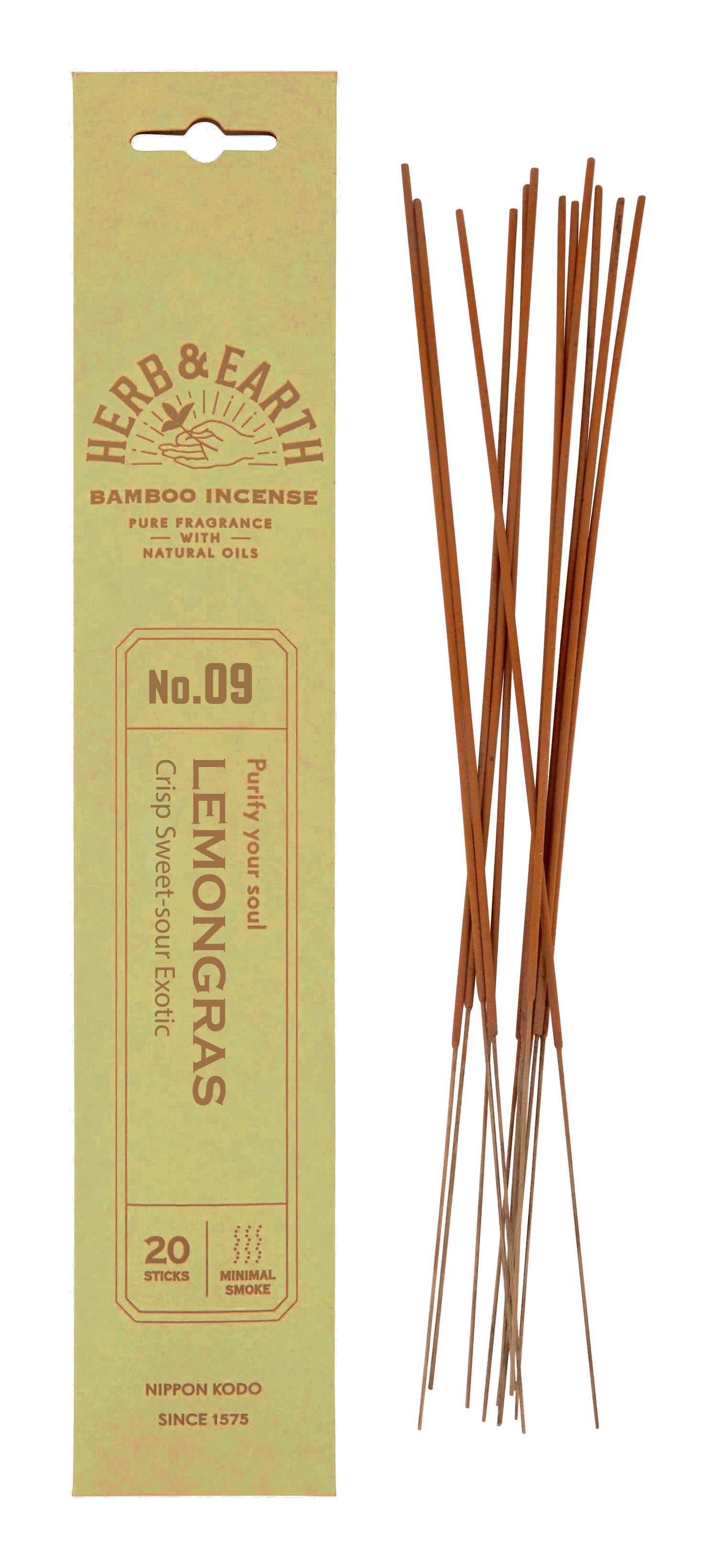 Благовоние на бамбуковой основе HERB & EARTH Лемонграсс, 20 палочек по 18 см. 