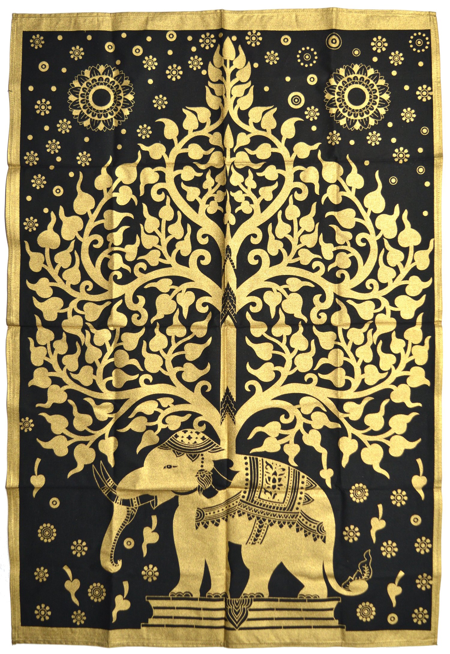 Панно "Дерево и слон" (черно-золотое, 72 х 110 см). 
