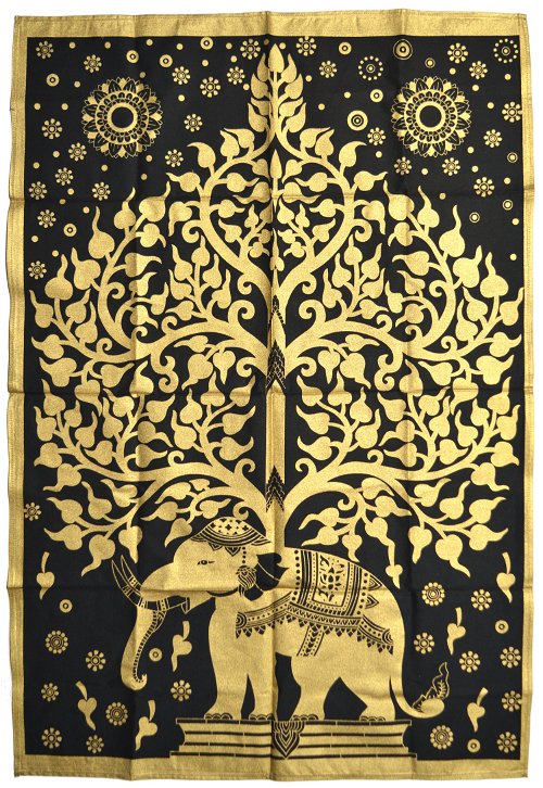 Панно "Дерево и слон" (черно-золотое, 72 х 110 см)