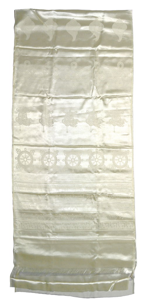 Хадак белый алебастровый с Восемью Драгоценными Символами (55 x 240 см)