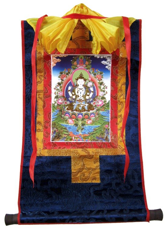 Тханка Авалокитешвара (печатная, маленькая), 23 х 36 см, изображение: 10,5 х 15,5 см