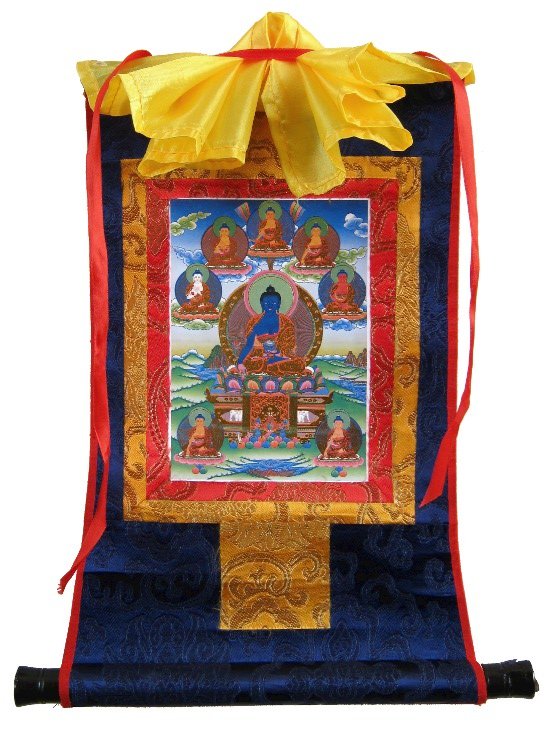 Тханка Будда Медицины (печатная, маленькая), 22 х 34 см, изображение: 10,5 х 15 см
