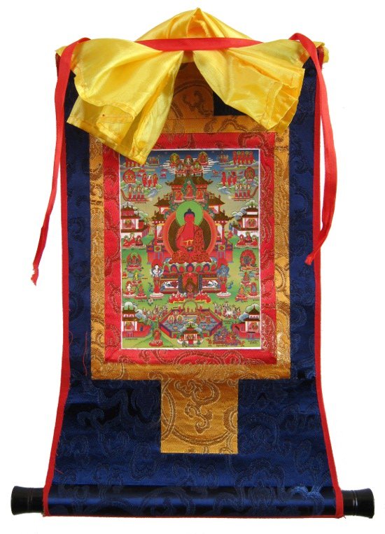 Тханка Чистая Земля Будды Амитабхи (печатная, маленькая), 22 х 36 см, изображение: 10 х 15 см