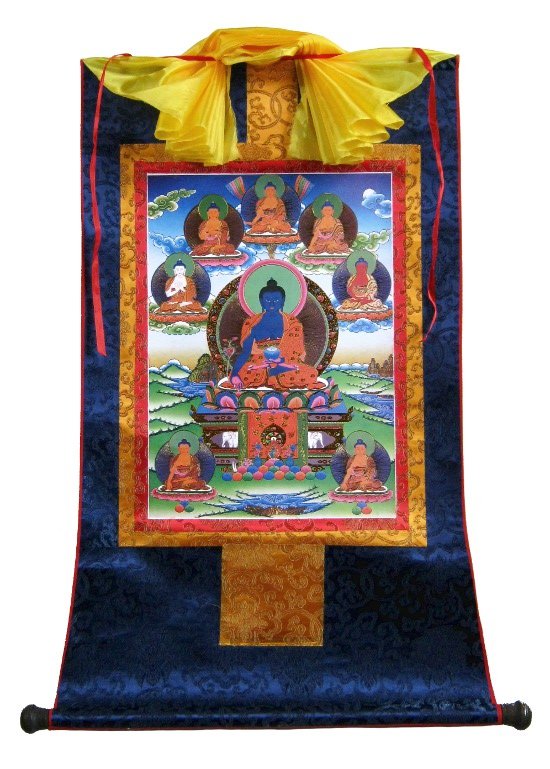 Тханка Восемь Будд Медицины (печатная), 56 х 87 см, изображение: 32 х 45 см