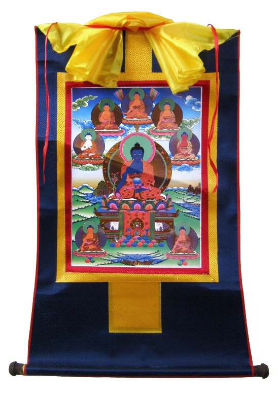 Тханка Восемь Будд Медицины (печатная), 56 х 88 см, изображение: 32 х 45 см
