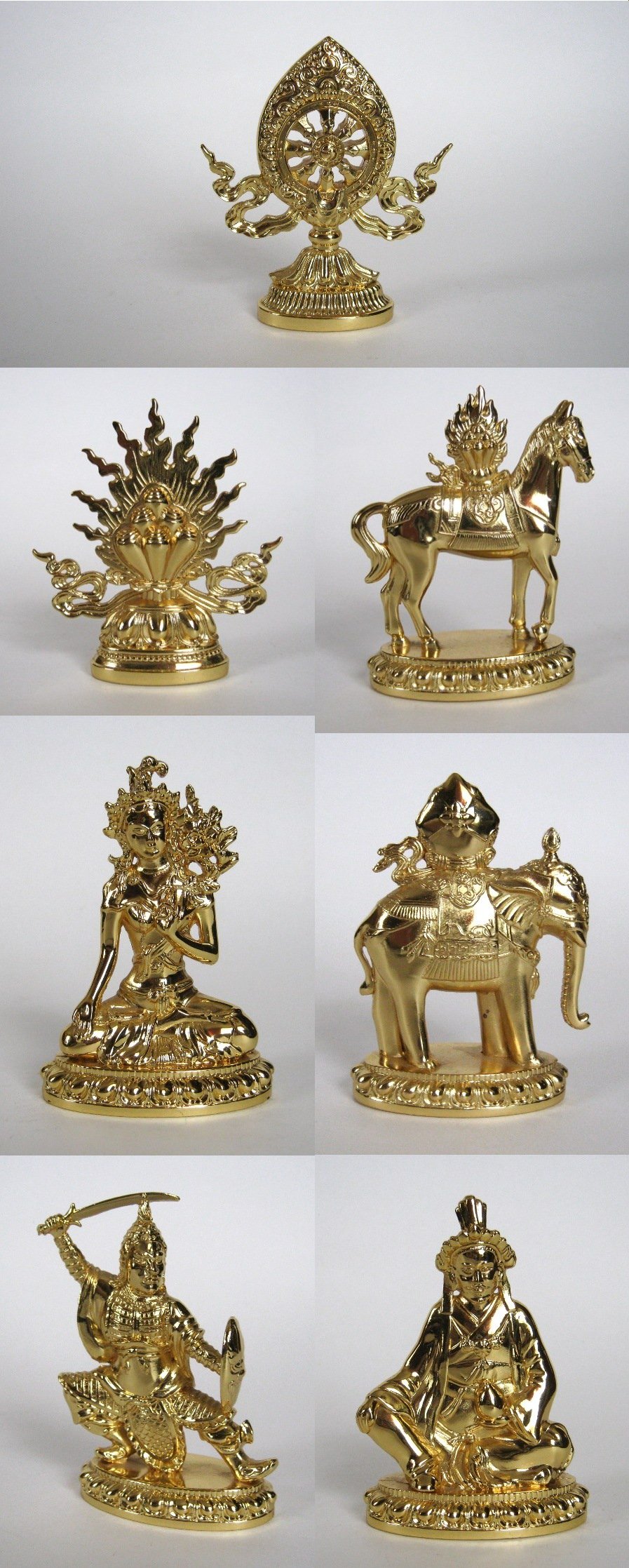 Набор из семи статуэток "Семь сокровищ Чакравартина" (маленькие, золотистые)
