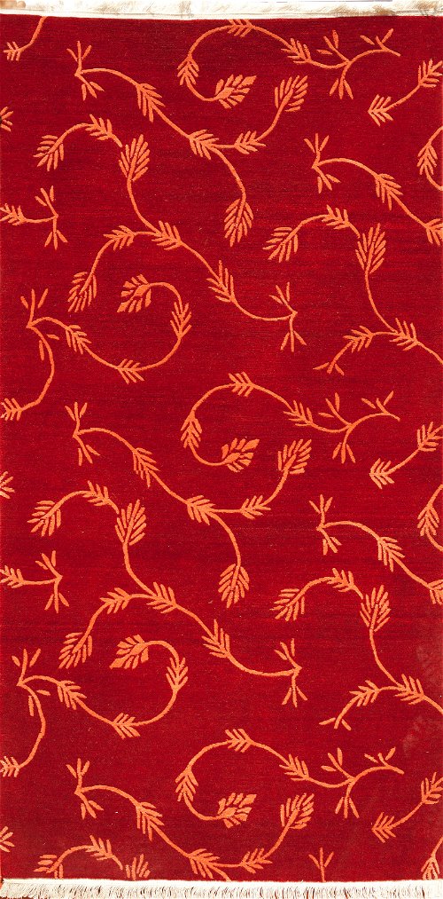 Тибетский ковер (92 х 180 см, красный, овечья шерсть, шелк)