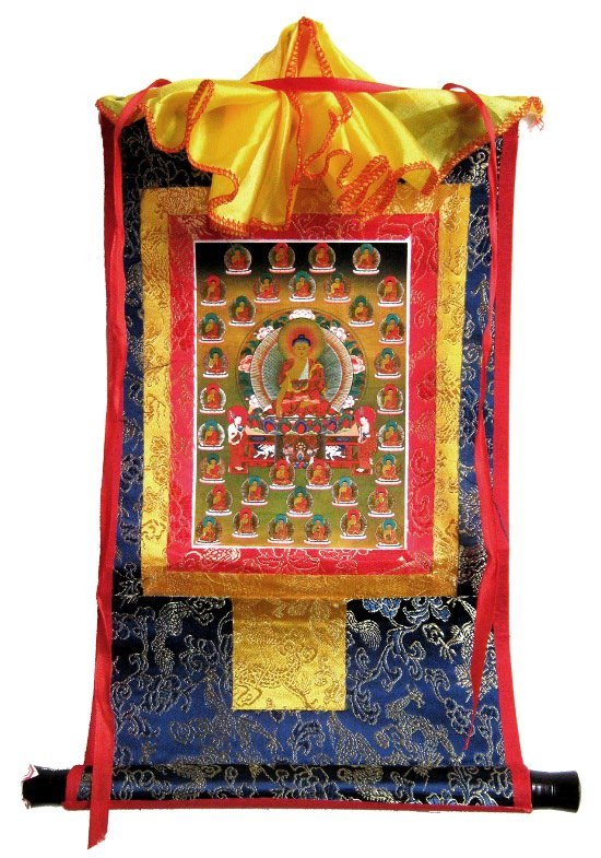 Тханка 35 Будд Покаяния (печатная, маленькая), 23 х 35 см, изображение: 10,5 х 15 см
