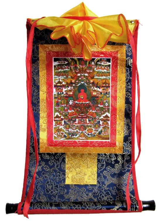Тханка Чистая Земля Будды Амитабхи (печатная, маленькая), 22 х 36 см, изображение: 10,5 х 15 см