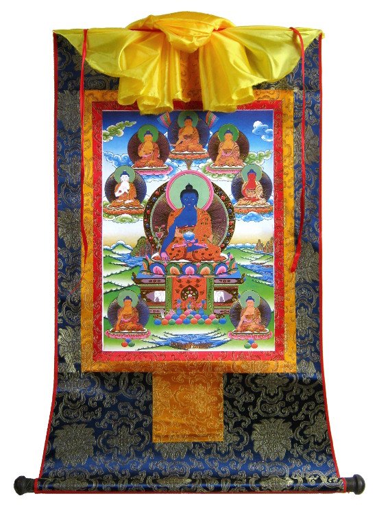 Тханка Восемь Будд Медицины (печатная), 56 х 86 см, изображение: 32 х 45 см