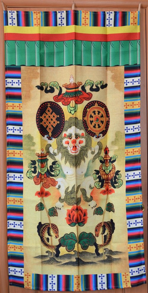 Занавеска со Львом и буддийскими символами, 90 х 180 см