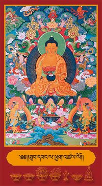 Открытка Будда, Майтрейя и Манджушри (Чой кор сум) (11,5 х 21,0 см), 11,5 х 21,0 см.