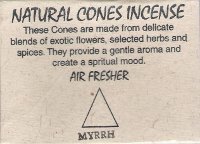 Natural Cones Incense "Myrrh" (Натуральное конусное благовоние "Мирра"), 25 конусов по 3 см, Мирра