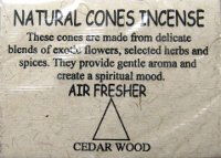 Natural Cones Incense "Cedar Wood" (Натуральное конусное благовоние "Кедр"), 25 конусов по 3 см