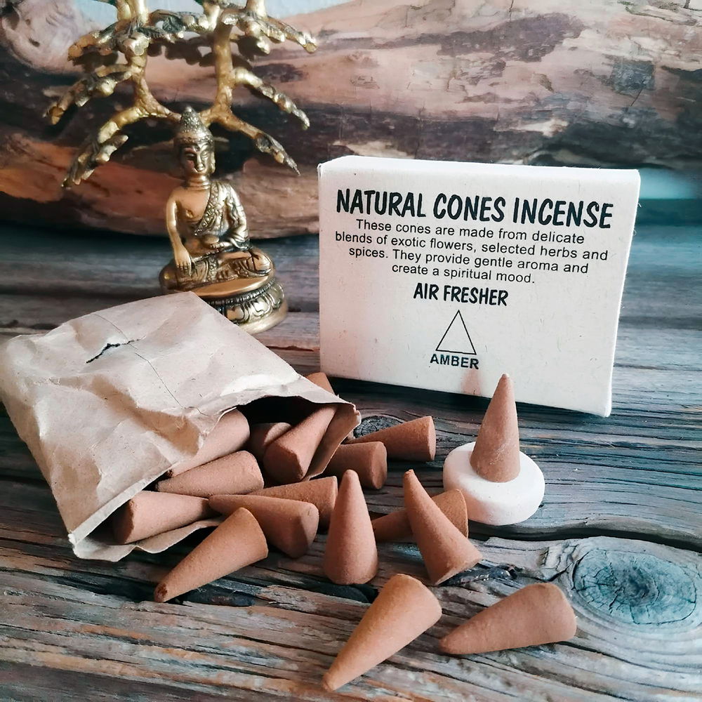 Natural Cones Incense "Amber" (Натуральное конусное благовоние "Амбер"), 25 конусов по 3 см, 25, Амбер