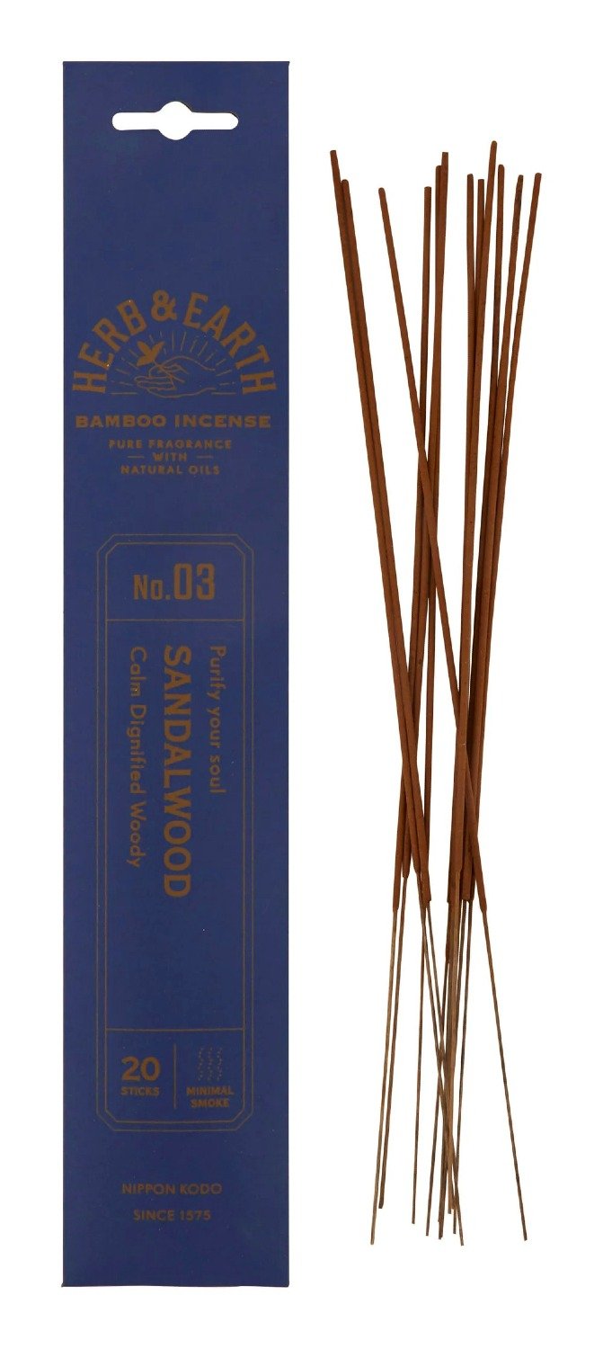 Благовоние на бамбуковой основе HERB & EARTH Сандал, 20 палочек по 18 см. 