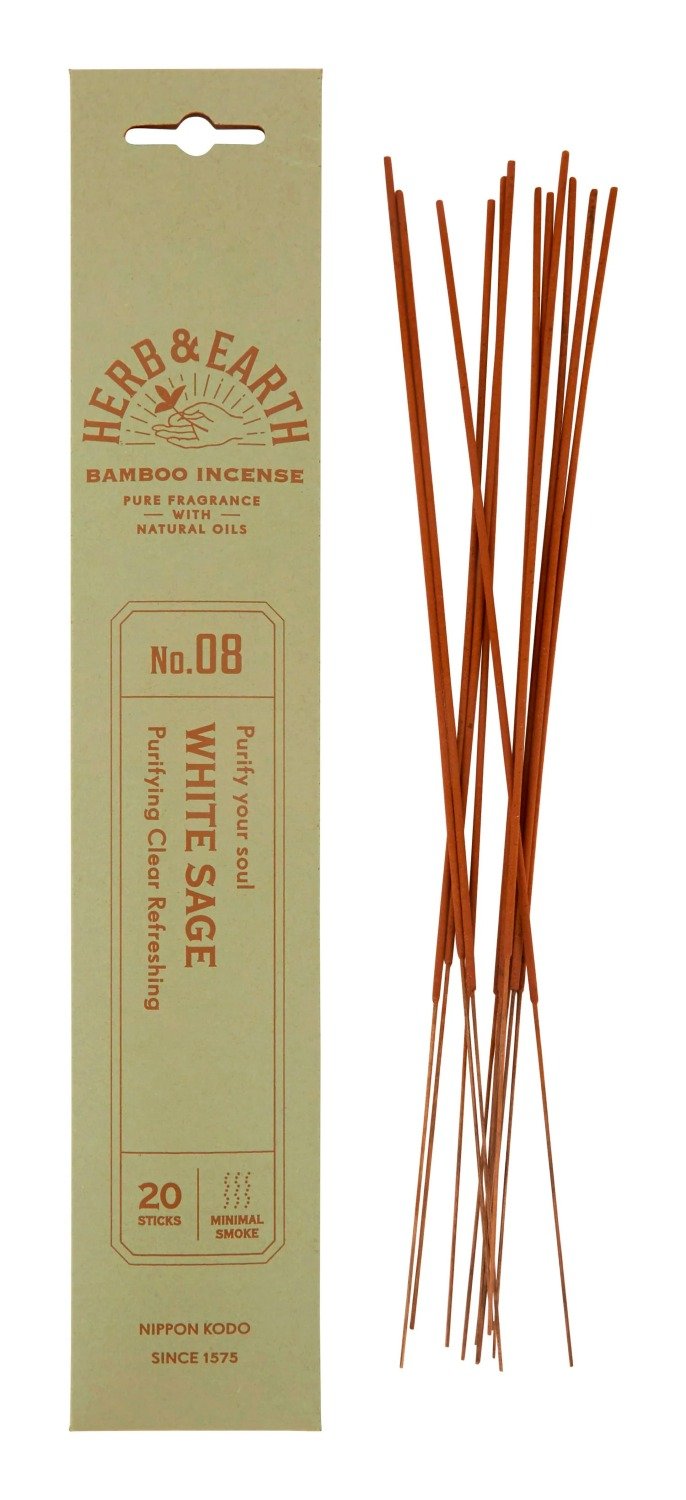 Благовоние на бамбуковой основе HERB & EARTH Белый шалфей, 20 палочек по 18 см. 