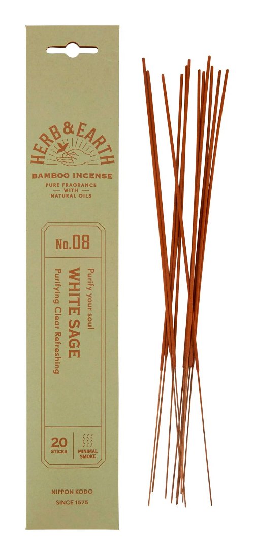 Благовоние на бамбуковой основе HERB & EARTH Белый шалфей, 20 палочек по 18 см