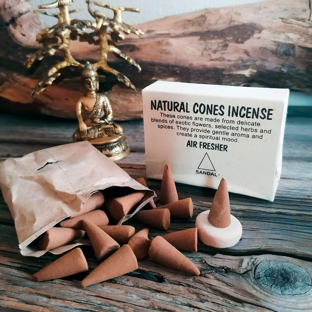 Natural Cones Incense "Sweet Sandal" (Натуральное конусное благовоние "Сладкий сандал"), 25 конусов по 3 см, 25, Сладкий сандал