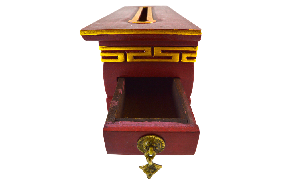 Курительница деревянная с выдвижным ящиком, бордовая, 11,5 х 33 см