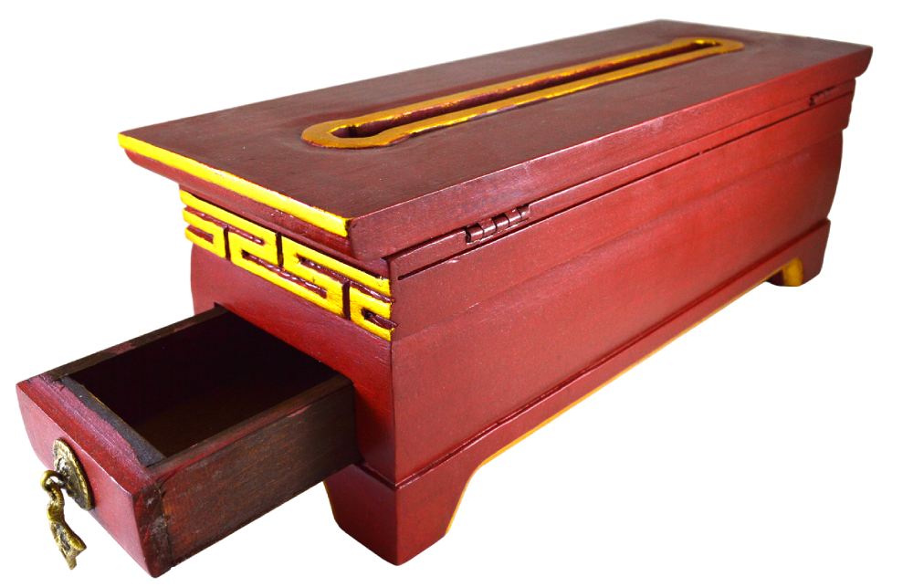 Курительница деревянная с выдвижным ящиком, бордовая, 11,5 х 33 см