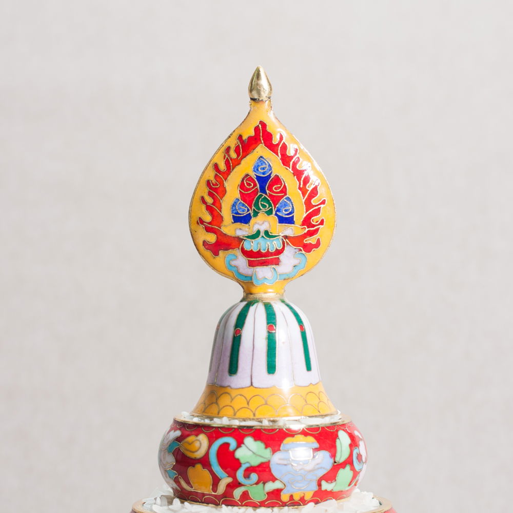 Medium Mandala Set decorated with cloisonne — 27.0 cm, red color