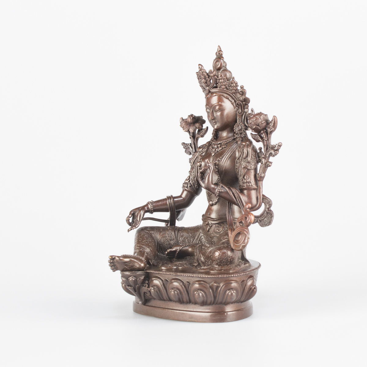 Bronze statue of Green Tara (“Drolma”), 11 cm, fine carving, Small, 