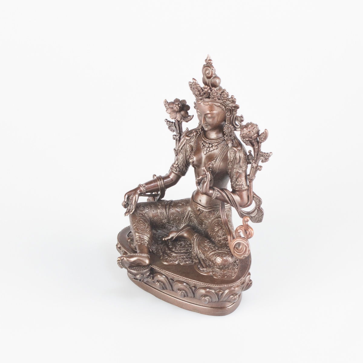 Bronze statue of Green Tara (“Drolma”), 11 cm, fine carving, Small, 